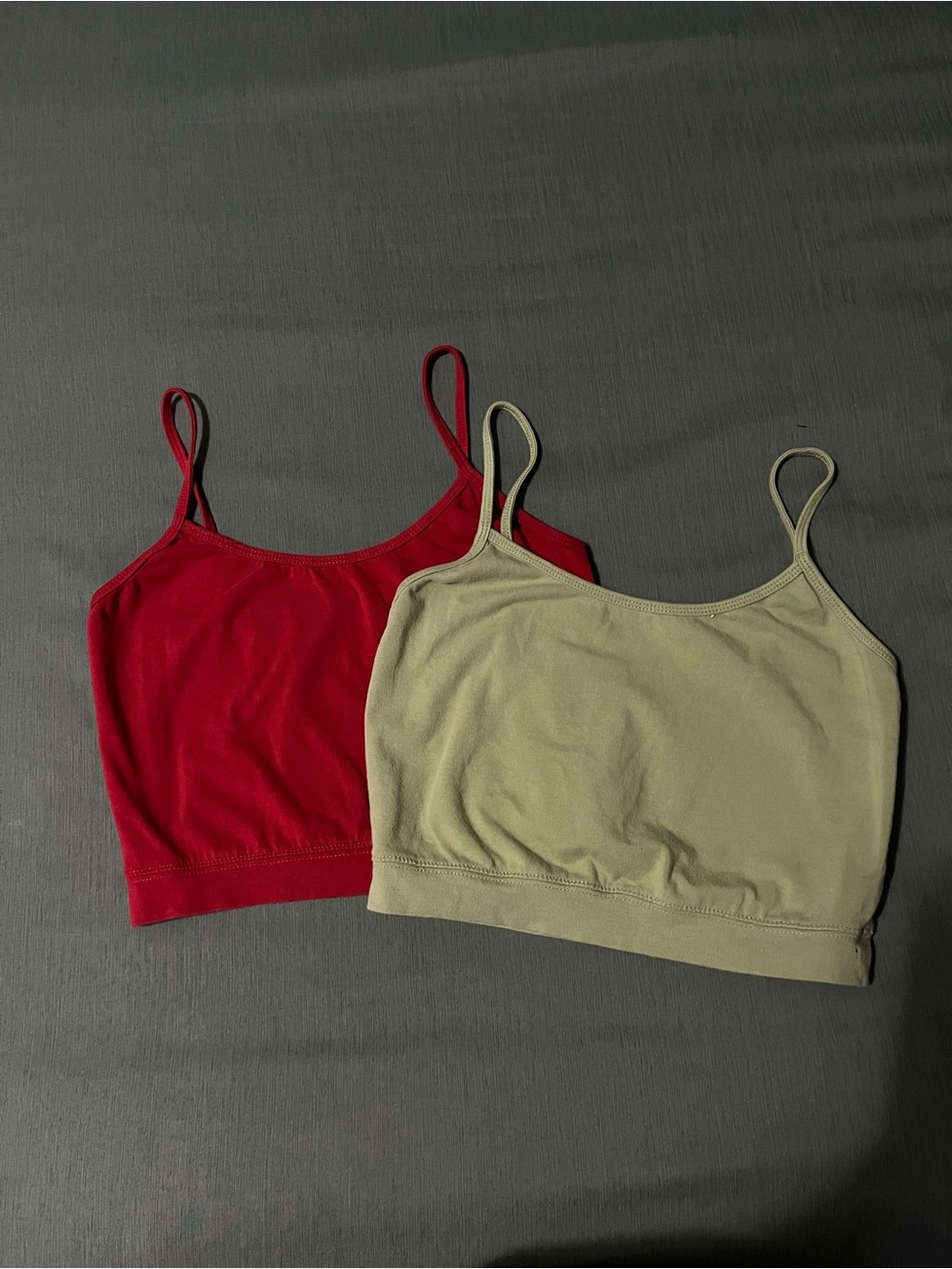 Women’s SMALL Spaghetti Strap Crop Tank Top - Red & Olive